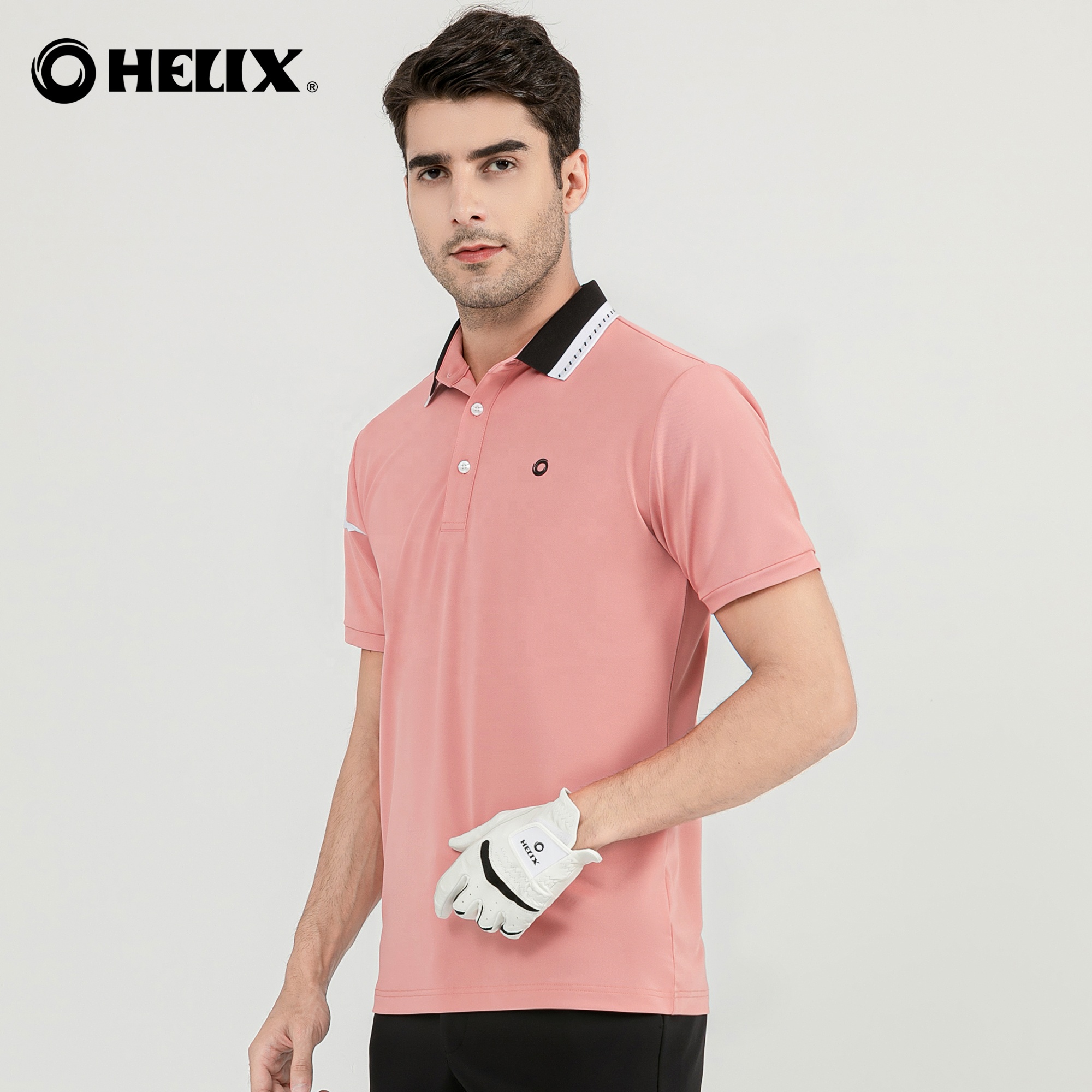 Helix Men's Polo Shirt Quick Dry Performance Short Sleeve Golf Polo Shirt Grayish Blue/pink