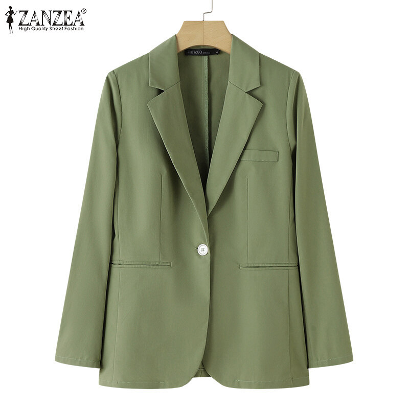 ZANZEA Korean Style Women Formal Office Solid Overcoat Commute Button Up Blazer #3
