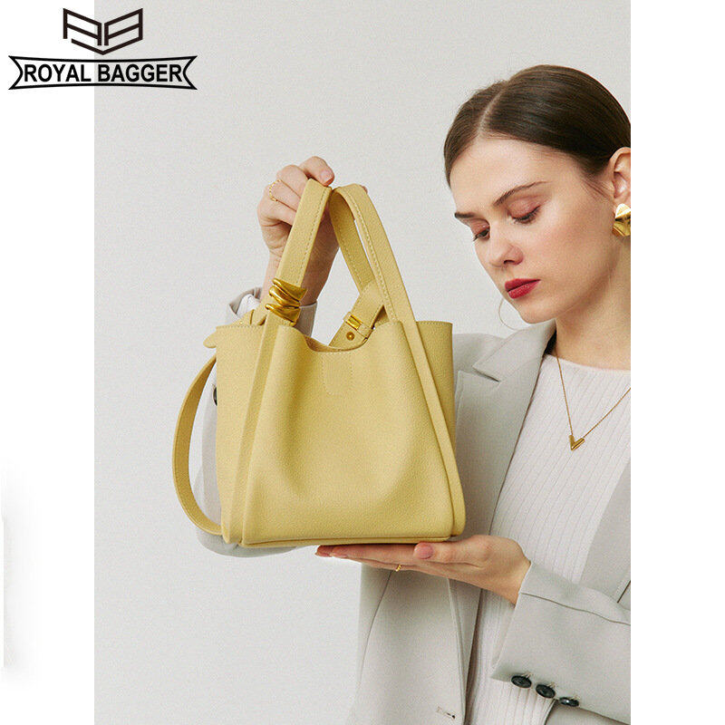 Royal Bagger New Tote Bags for Women Genuine Cow Leather Casual Large Capacity Girl Shoulder Crossbody Bags Fashion Elegant Ladie Handbag