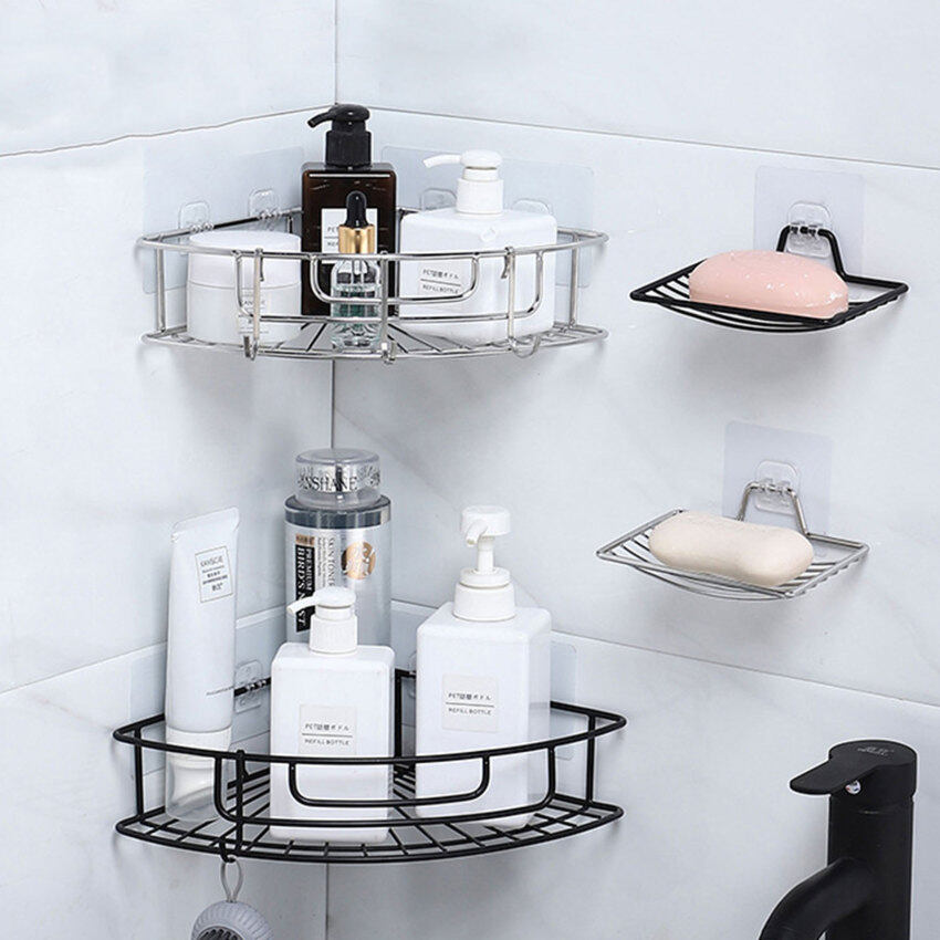 Stainless Steel Bathroom Triangle shelving wall Perforation-free single layer corner shelf Kitchen Bathroom storage basket