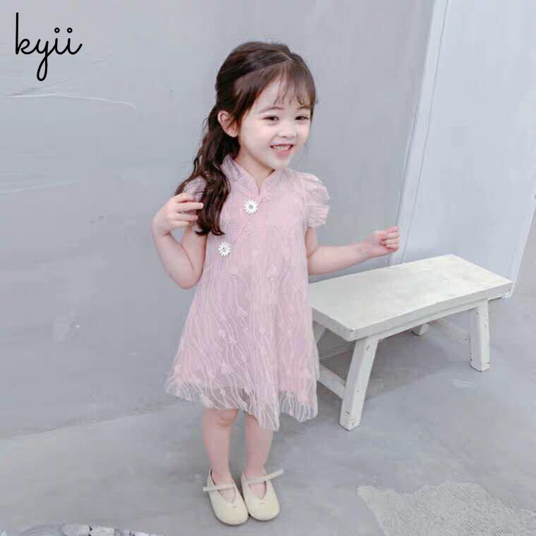 KYII Kids Girls Summer Round-neck Dress Sleeveless Casual Loose Dress kyii0215